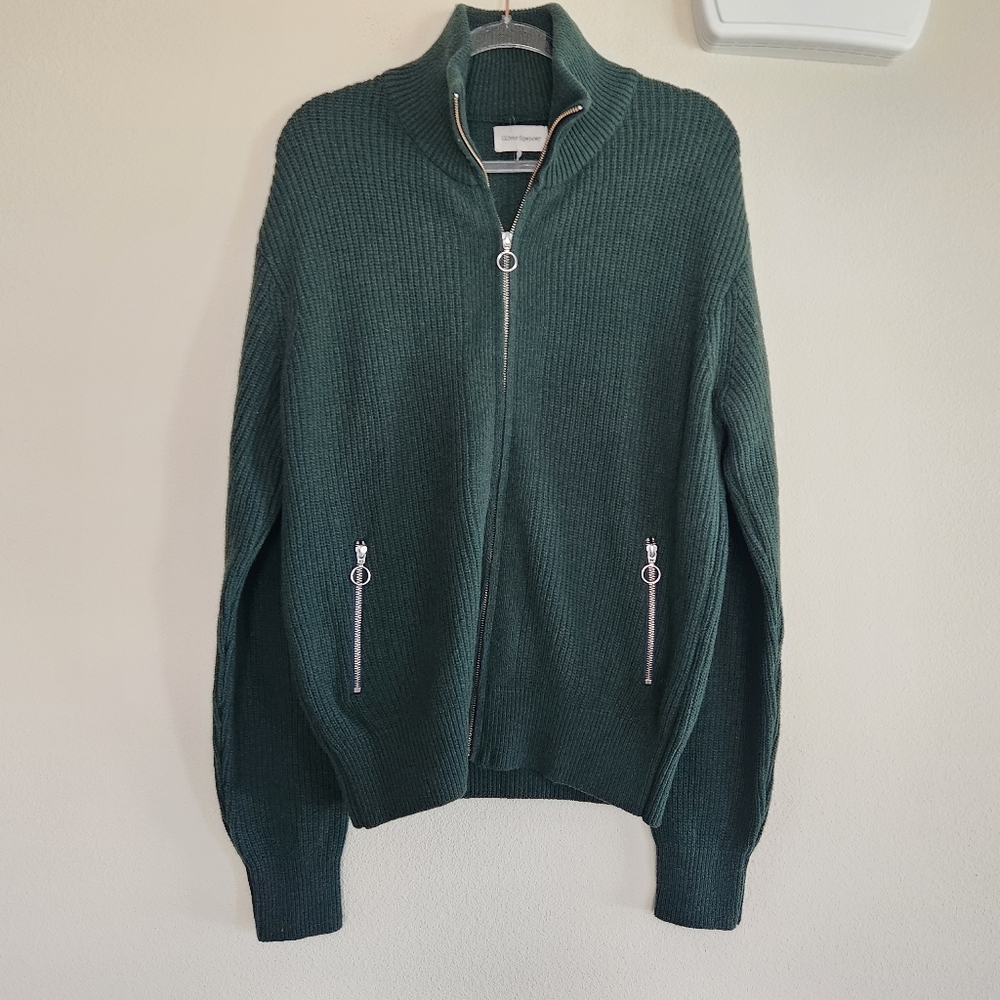Oliver Spencer Mens Green Wool Kilbridge Zip Up Cardigan Sweater Size XL New